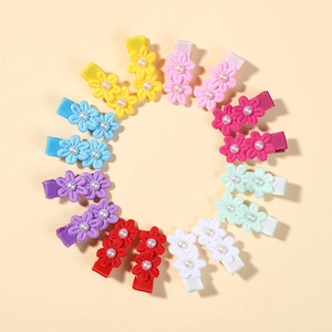 Set di 14 fermagli per capelli con fiori in tessuto e perle per bambine e neonate