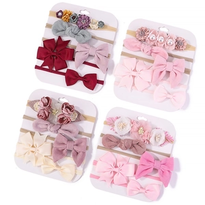 Lot de 20 bandeaux bébé en velours côtelé avec nœuds papillon et fleurs roses et rouges