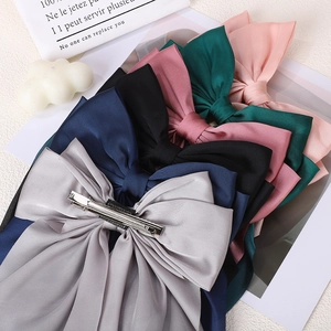 Set of large satin bow hair clips in multiple colors with metal alligator clips