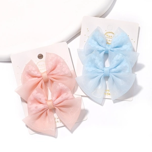 Lot de barrettes à nœuds en tulle rose et bleu avec broderie en dentelle pour filles