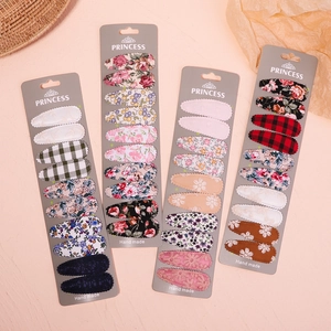 Lot de barrettes BB en tissu à fleurs et carreaux, 10 pièces sur cartes pour femmes
