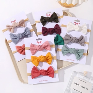 Baby Girls Bow Headbands Multicolor Stretchy Hair Bands For Infants Toddlers Handmade Ribbed Fabric Headwear Accessory