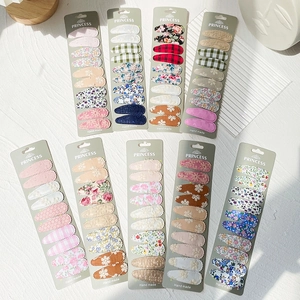 Lot de 10 barrettes BB en tissu aux motifs floraux et à carreaux dans des tons pastel doux