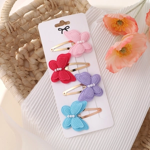Lot de quatre barrettes papillon en tissu double couche faites main avec perles