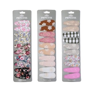 Lot de 30 barrettes en tissu avec motifs floraux et broderies sur cartes de support