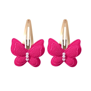 Lot de barrettes double nœud rose vif avec paillettes et trois perles blanches