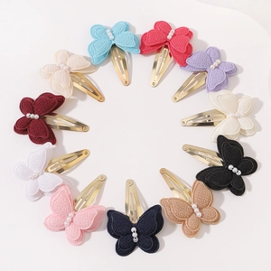 Handmade 3D Embroidery Butterfly Hair Clip For Kids Girls With Imitation Artificial Pearl Gold Snap Clip Cute Hair Accessory Headwear