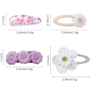 Set of four daisy floral fabric snap hair clips with embroidery details for women