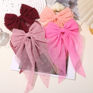 Set of four mesh hair bows with polka dots and long ribbons for girls and women