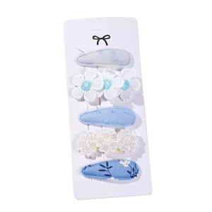 Lot de 5 barrettes à cheveux en tissu avec broderie marguerite et imprimés variés