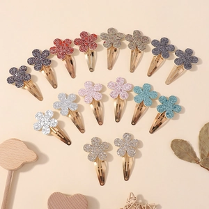 Set di 14 mollette per capelli a fiore glitterate per bambini in vari colori