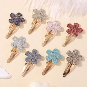 Set di 8 mollette per capelli a forma di fiore glitterato per bambini in vari colori