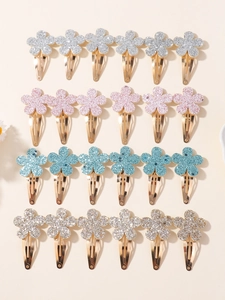 Set di 24 fermagli per capelli a fiore glitterati in argento, rosa, blu e oro