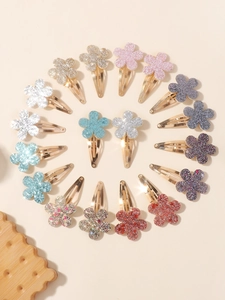 Dettaglio del set di fermagli per capelli a forma di fiore glitterati in 18 colori vivaci
