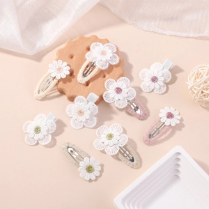 Set of 8 handmade daisy flower hair clips with embroidered lace in Morandi colors