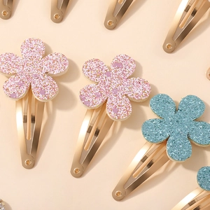 Fermagli per capelli a fiore glitterato per bambini con base in metallo dorato