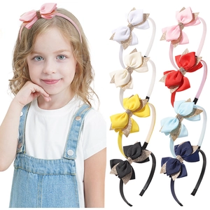 Serre-têtes Nœud Papillon Pailleté pour Filles Ruban Gros-grain Double Couche Accessoires de Cheveux Faits Main pour Enfants Coiffe Étincelante