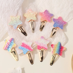 Glitter Star Heart Hair Clips Set Colorful Sequins BB Snap Clips For Girls Kids Cute Gradient Hairpins Hair Accessories