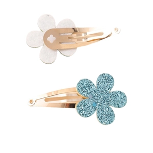 Set di fermagli per capelli a fiore glitterato per bambine in feltro bianco e blu