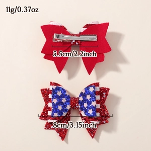 Lot de deux nœuds papillon à paillettes pour filles avec motif drapeau américain rouge