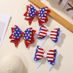 Barrettes à Cheveux Nœud Pailleté Jour de l'Indépendance USA Motifs Étoiles et Rayures Épingles à Cheveux Brillantes Accessoires Cheveux Filles