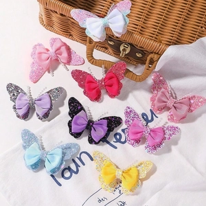 Butterfly Bow Hair Clips Glitter Fabric Grosgrain Ribbon Duckbill Clip Sweet Cartoon Hairpins For Kids Girls Hair Accessories