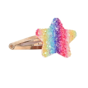 Rainbow glitter star shaped BB hair clip for girls with gold metal snap hairpins