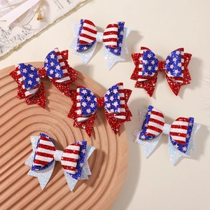 Noeuds à cheveux drapeau USA pailletés avec étoiles et rayures rouges blanches bleues