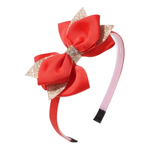 Serre-tête à nœud papillon rouge scintillant pour filles avec paillettes dorées