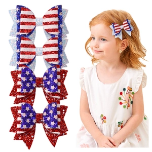 Ensemble de barrettes à nœud pailleté drapeau américain pour filles en rouge blanc bleu