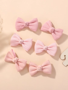 Set di 6 simpatiche mollette per capelli con fiocchi in velluto rosa e quadri