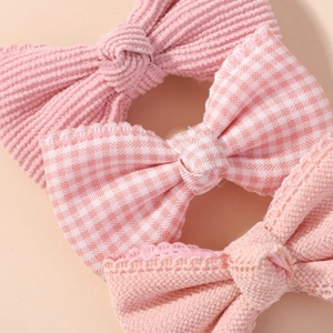 Set di fermagli per capelli rosa con velluto, motivo scozzese e pizzo per bambine