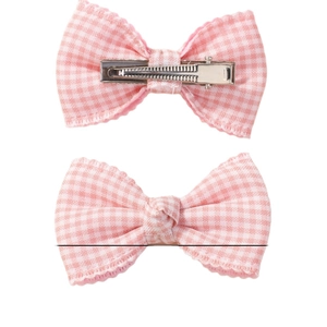 Fermagli per capelli a fiocco a quadretti rosa e bianchi con pizzo e clip in metallo