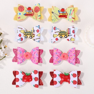 Kids Girls Bow Hair Clips Back To School Bus Apple Donut Glitter Hair Accessories Sweet Alligator Clips For Toddlers