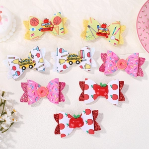 Cute donut glitter hair clips and school bow set for girls with colorful patterns