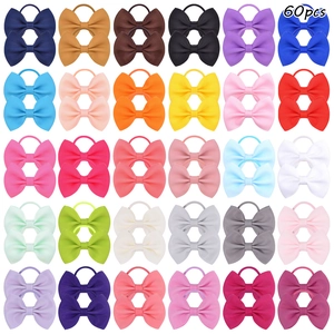 Lot de 60 élastiques à cheveux avec nœuds en ruban gros-grain en 30 couleurs variées