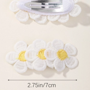 Daisy embroidery hair clip set with white fabric petals and yellow center detail
