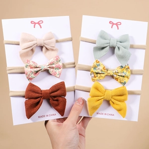 6er-Pack Baby-Stirnbänder mit Cord- und Blumen-Schleifen aus elastischem Nylon