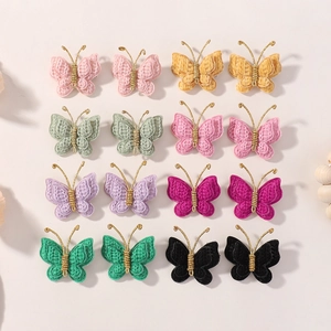 Handmade knitted butterfly hair clip set in 16 assorted colors with gold wire accents