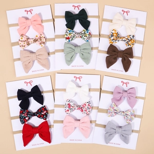 3 Stück Baby Schleife Stirnband Set Elastische Nylon Haarbänder Für Kleinkinder Cord Floral Stoff Haarschmuck