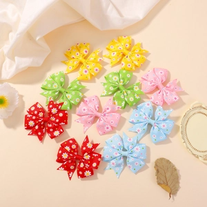 Lot de 10 barrettes à cheveux en ruban gros-grain avec motif marguerite et nœud