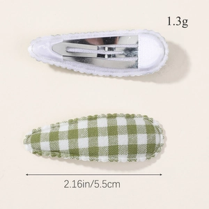 Cute green checkered fabric flower hair clip with metal spring clasp for women