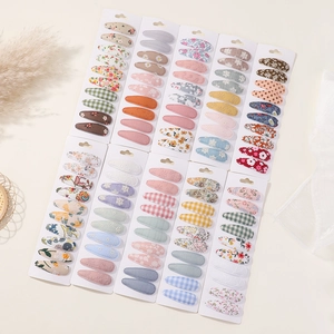 Chic floral and plaid hairpin set with colorful drop-oil BB clips on white card