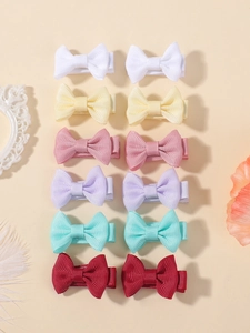 Detail of 12pcs colorful ribbon bow hair clips for girls in six different candy colors