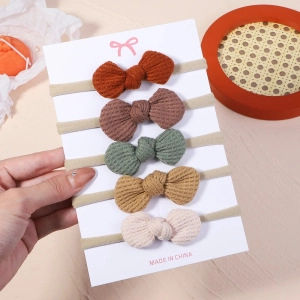 Waffle Knit Bow Baby Headband Nylon Elastic Soft Newborn Toddler Infant Hair Accessory Hairband Headwear Hairhoop Multicolor