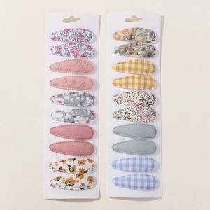 Lot de 20 barrettes en tissu à motifs floraux et à carreaux sur cartes de présentation