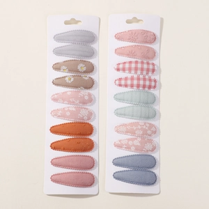 Lot de 20 barrettes BB en tissu avec motifs floraux, à carreaux et couleurs unies