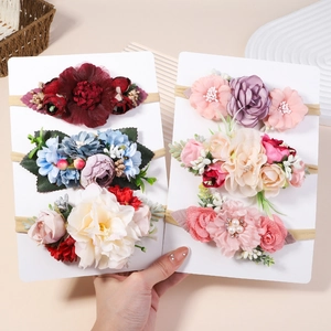 Baby Girls Flower Headbands Elastic Nylon Hair Bands Artificial Pearl Floral Photography Hair Accessories Multi Color