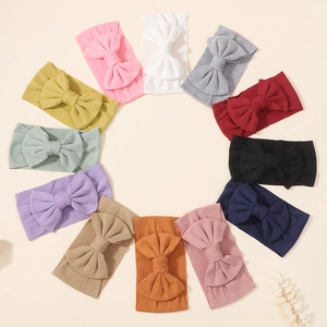 Bandeaux Bébé Fille à Nœud Côtelé Élastique Doux Chiffon Bandeaux Cheveux Couleur Unie Accessoires Cheveux Nourrisson