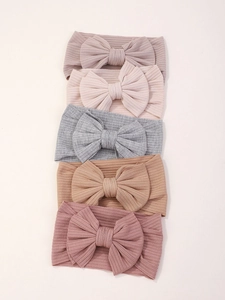 Lot de 5 bandeaux bébé en nylon côtelé souple aux tons morandi avec nœuds doux